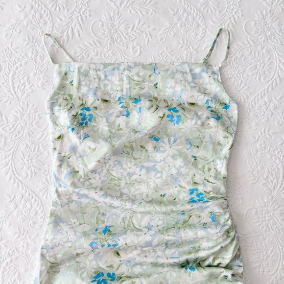 Lulu's Pale Green & Light Blue Floral Slip Midi Dress - Picture 3 of 8